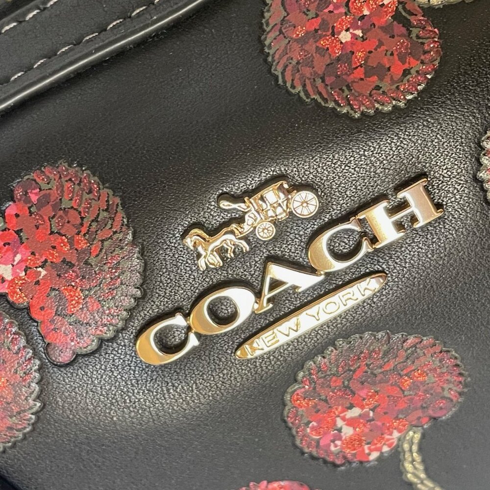 Coach Rowan Medium Satchel Cherry Black Leather Crossbody - Picture 8 of 11